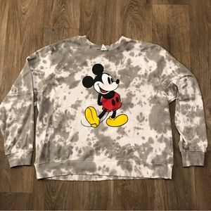 Disney Mickey Mouse Women’s Gray Tie Dye Crewneck Sweatshirt Size 1X